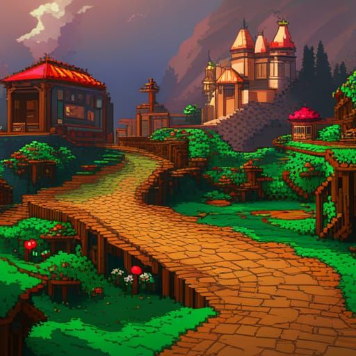Pixel Art Mario in Detailed Matte Painting