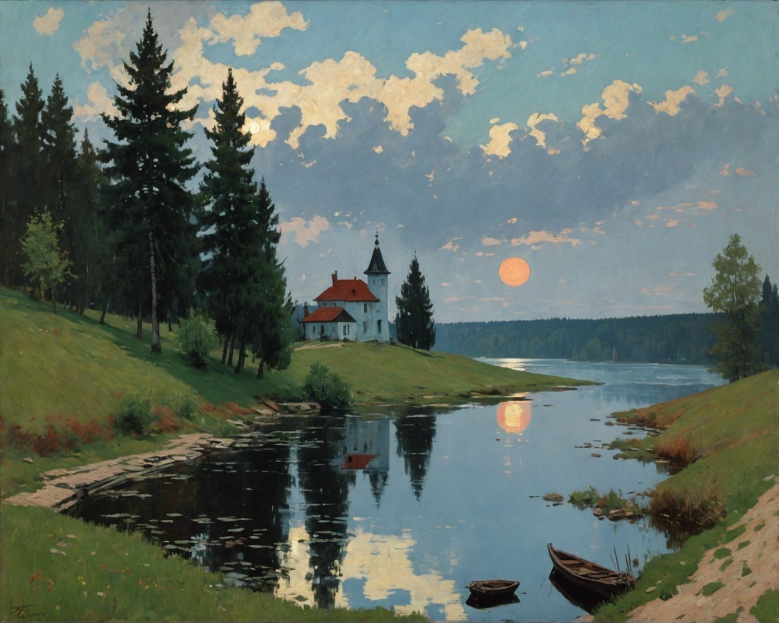 Dracula's Castle at Night in Oil Painting Style