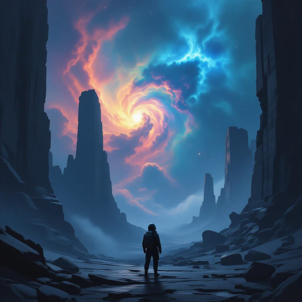 Astronaut Adrift: Cosmic Ruins and Nebulae Galaxy