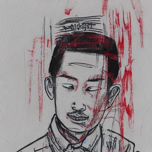 Vietnamese Writer Portrait in Chinese Ink Wash Style