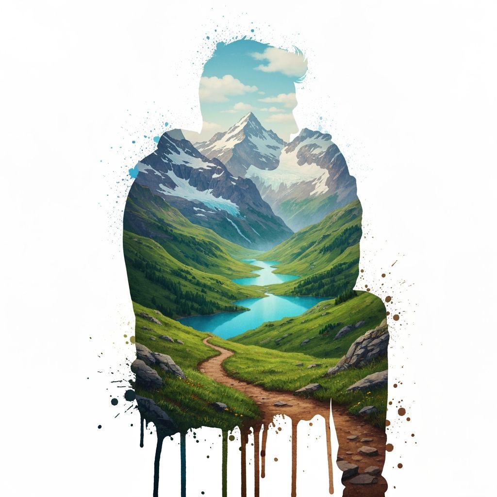 Mountain Landscape Silhouette in Watercolor Style