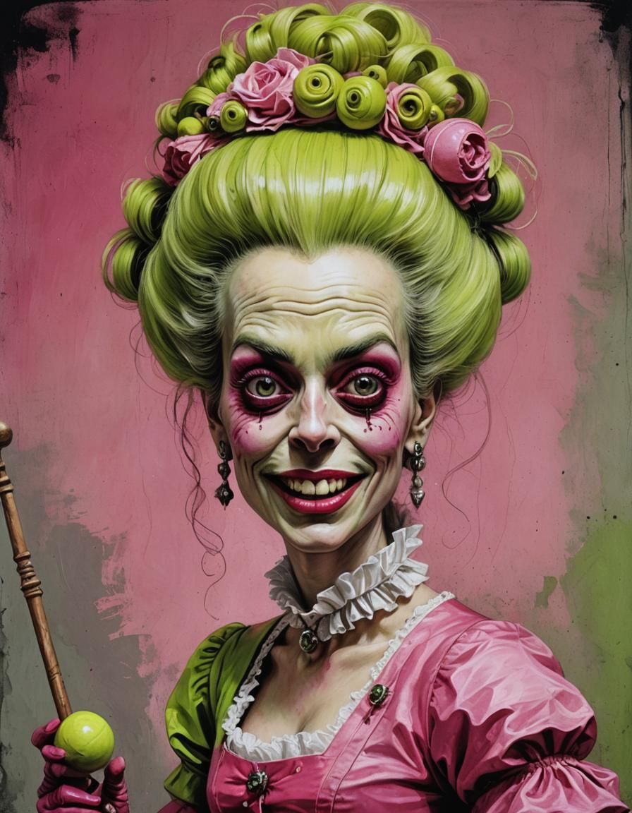 Marie Antoinette Croquet Portrait in Maximalist Style