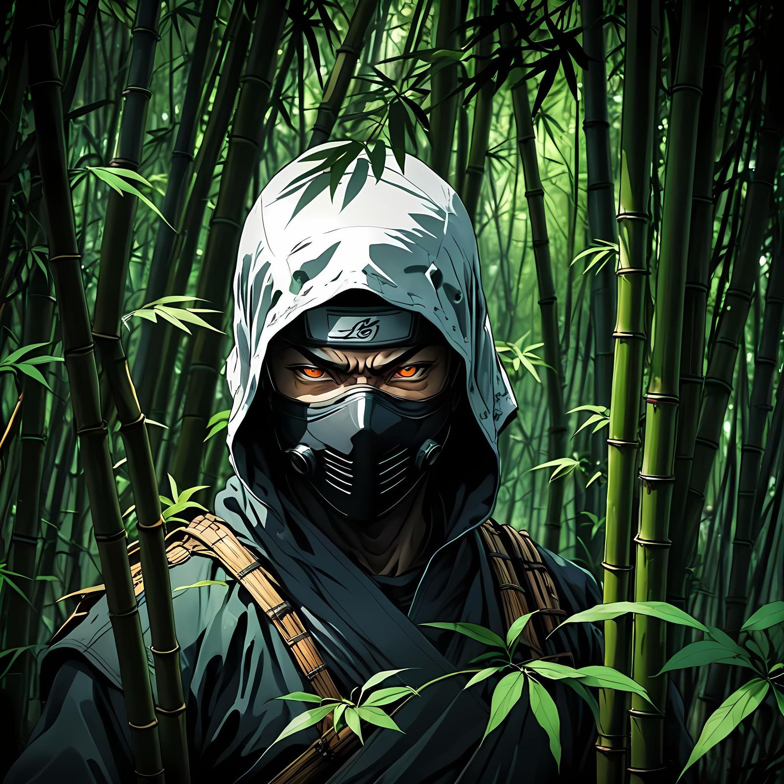 Ninja Camouflage Among Bamboo in Anime Style