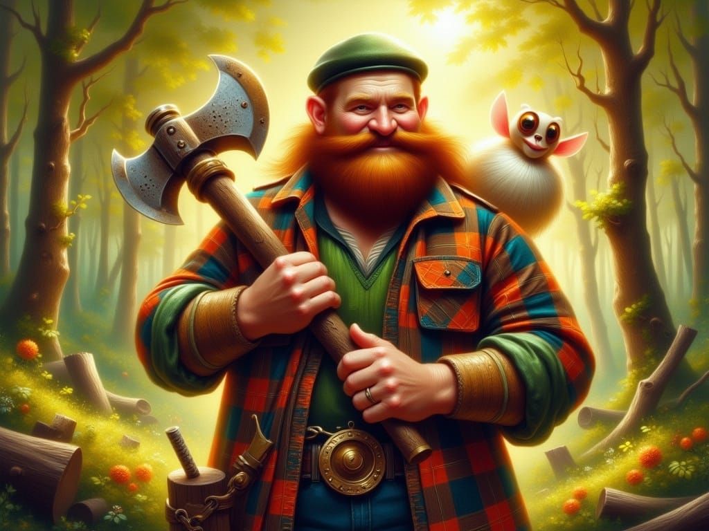 Rustic Fantasy Lumberjack in Whimsical Woodland