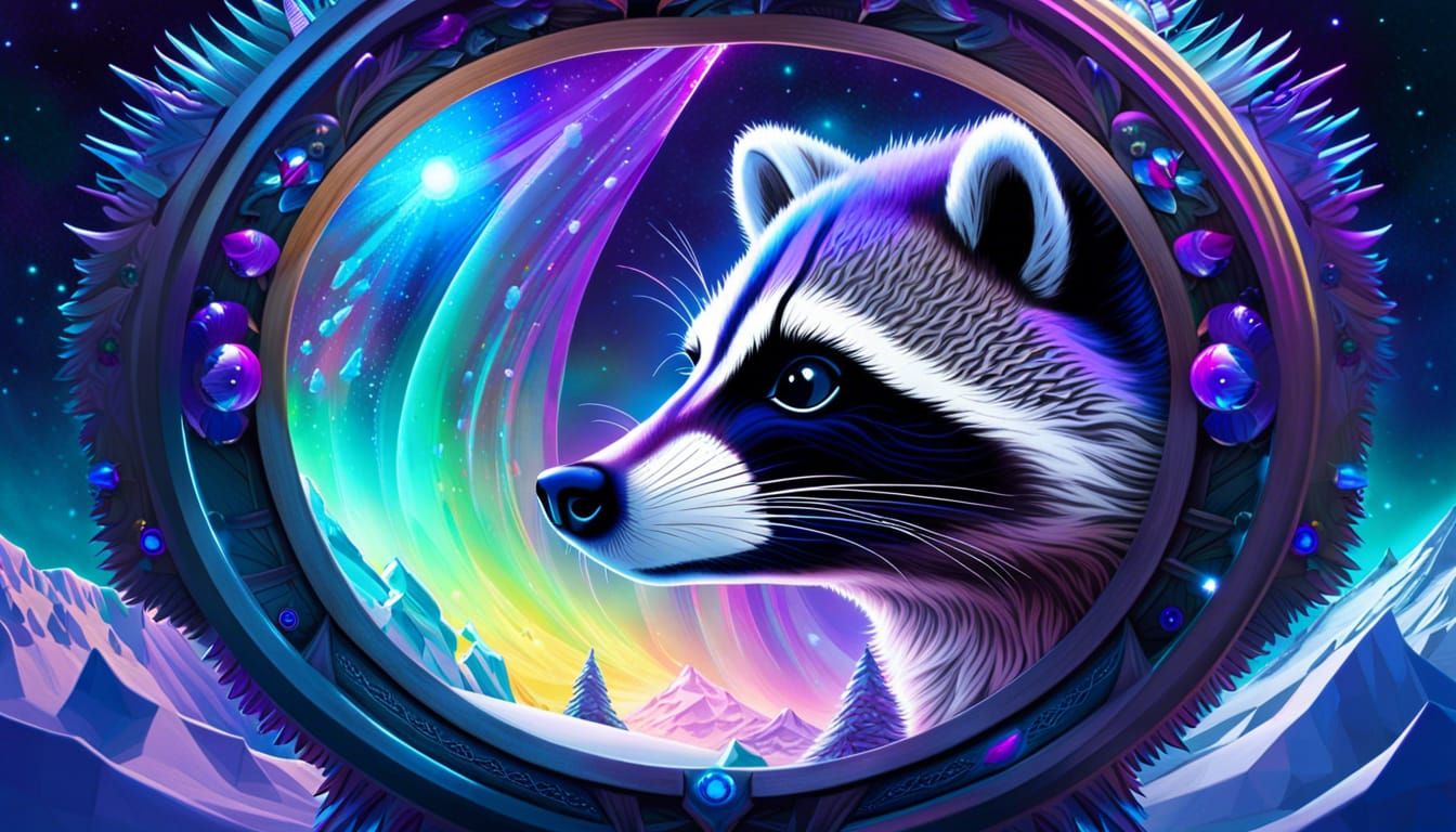 Raccoon Gazing Through Kaleidoscope in Antarctic Base