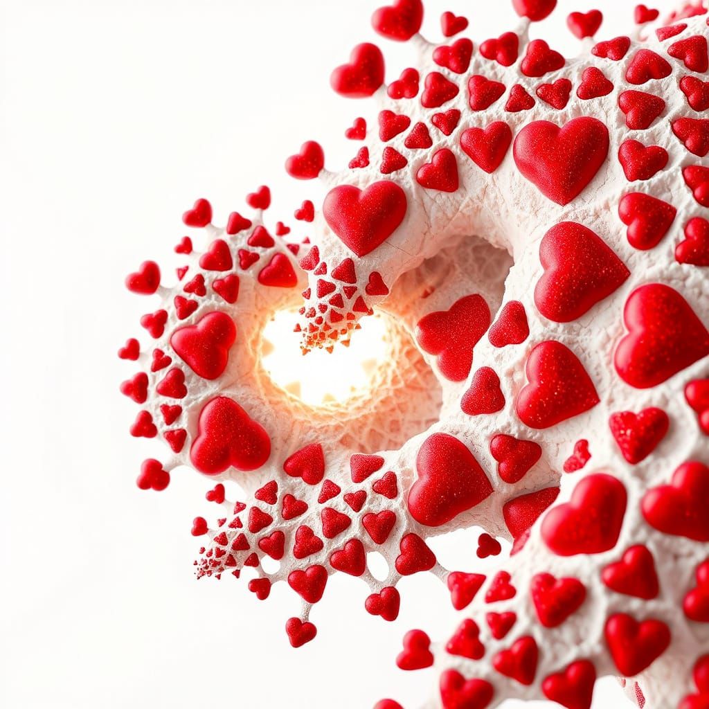 Majestic Fractal Heart Design with Gold Sparks in Digital Ar...