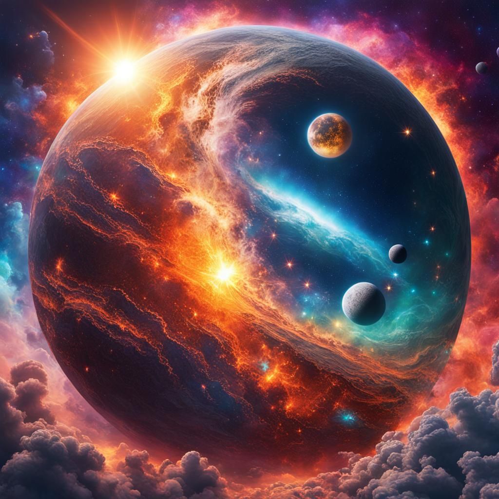 Hyperrealistic Cosmic Dreamscape with Planetary War