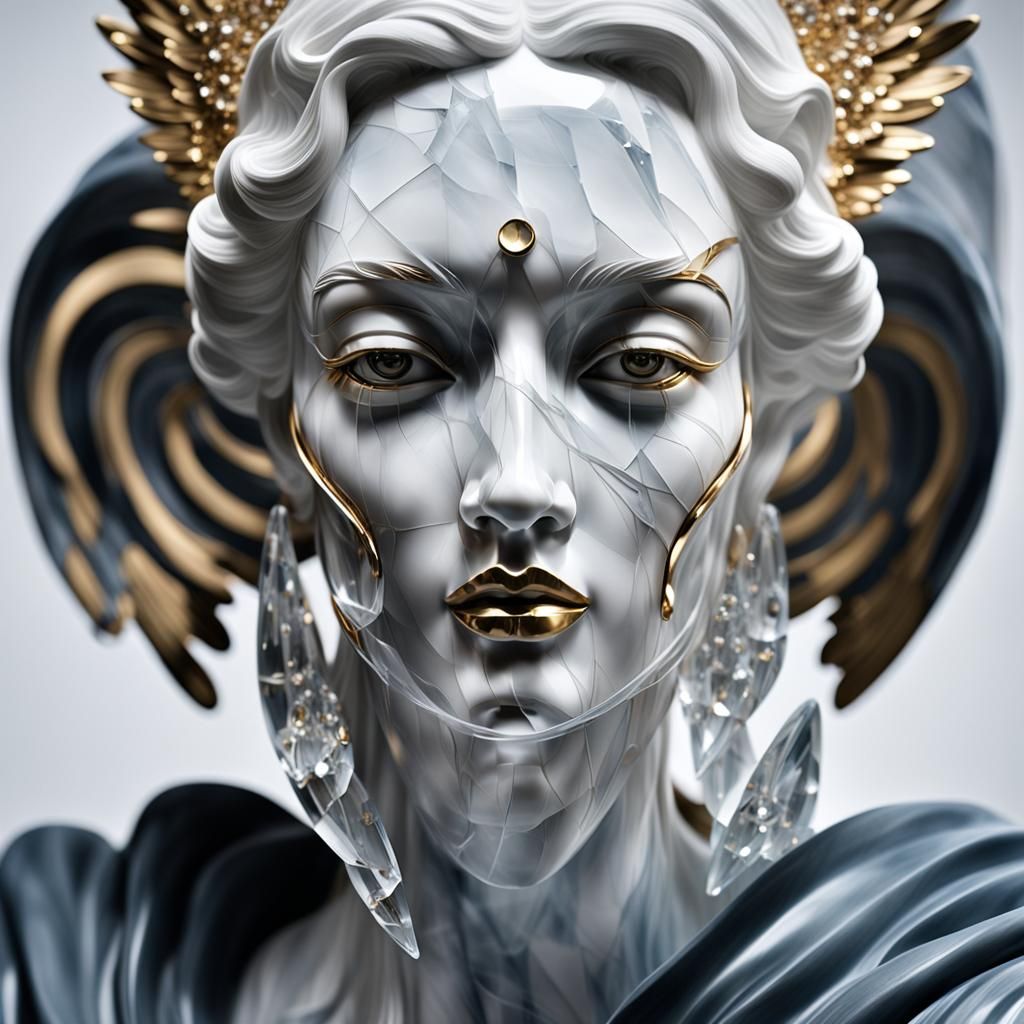 Queen of Angels Sculpture in Marble and Crystal