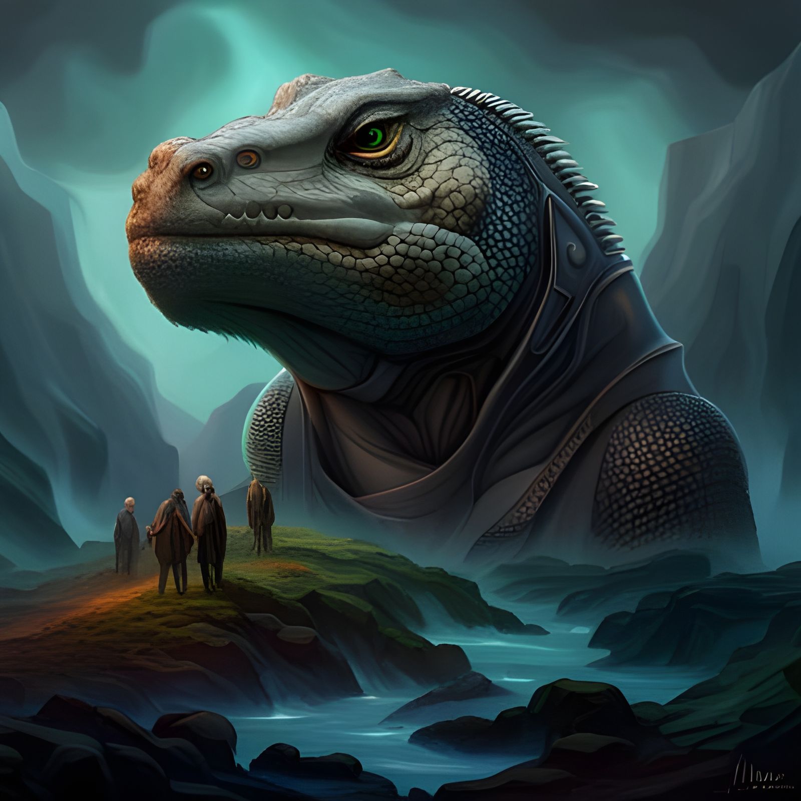 Eldritch Komodo Dragon Hybrid in Dreamlike Horror Style