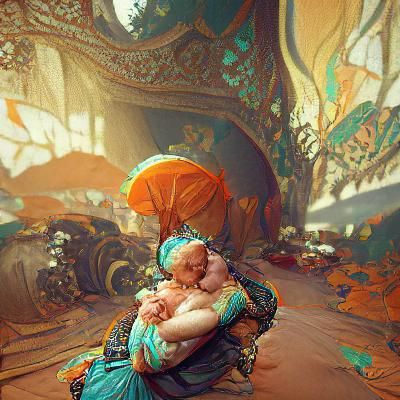 Vintage Mother and Child in Art Nouveau Style