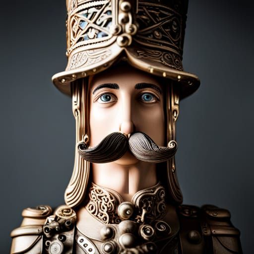 Steampunk Nutcracker Soldier with Filigree Mustache