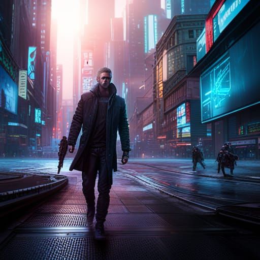 Cyberpunk Man in Detailed Matte Painting
