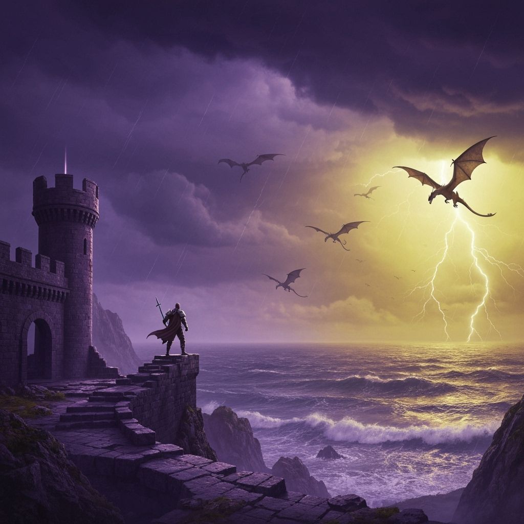 Lone Warrior Defends Castle Against Dragon Storm