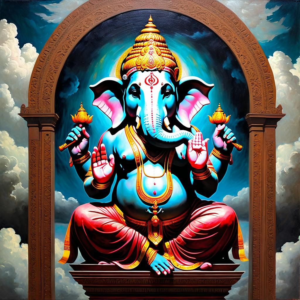 Ganesh in Oil Painting with Dark Academia Style