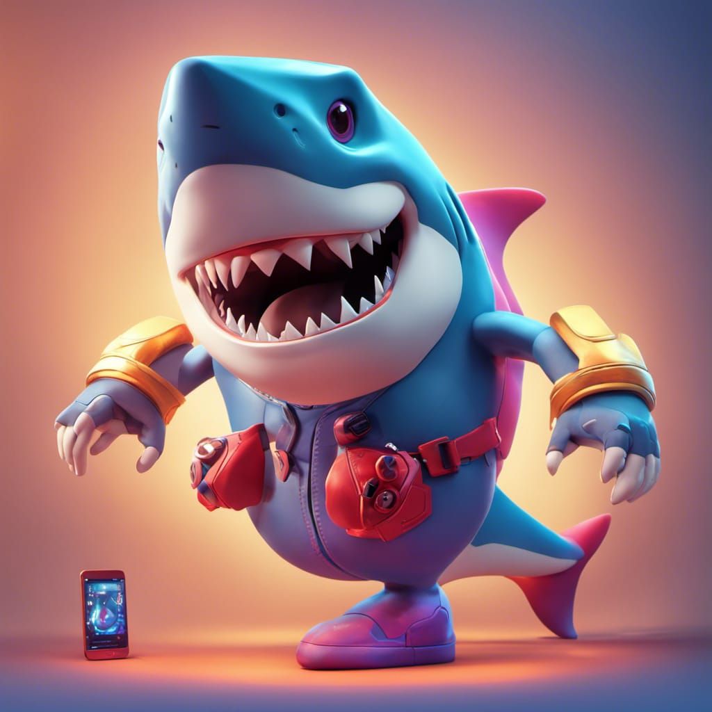 Shark Superhero Computer Gamer in 3D Digital Art