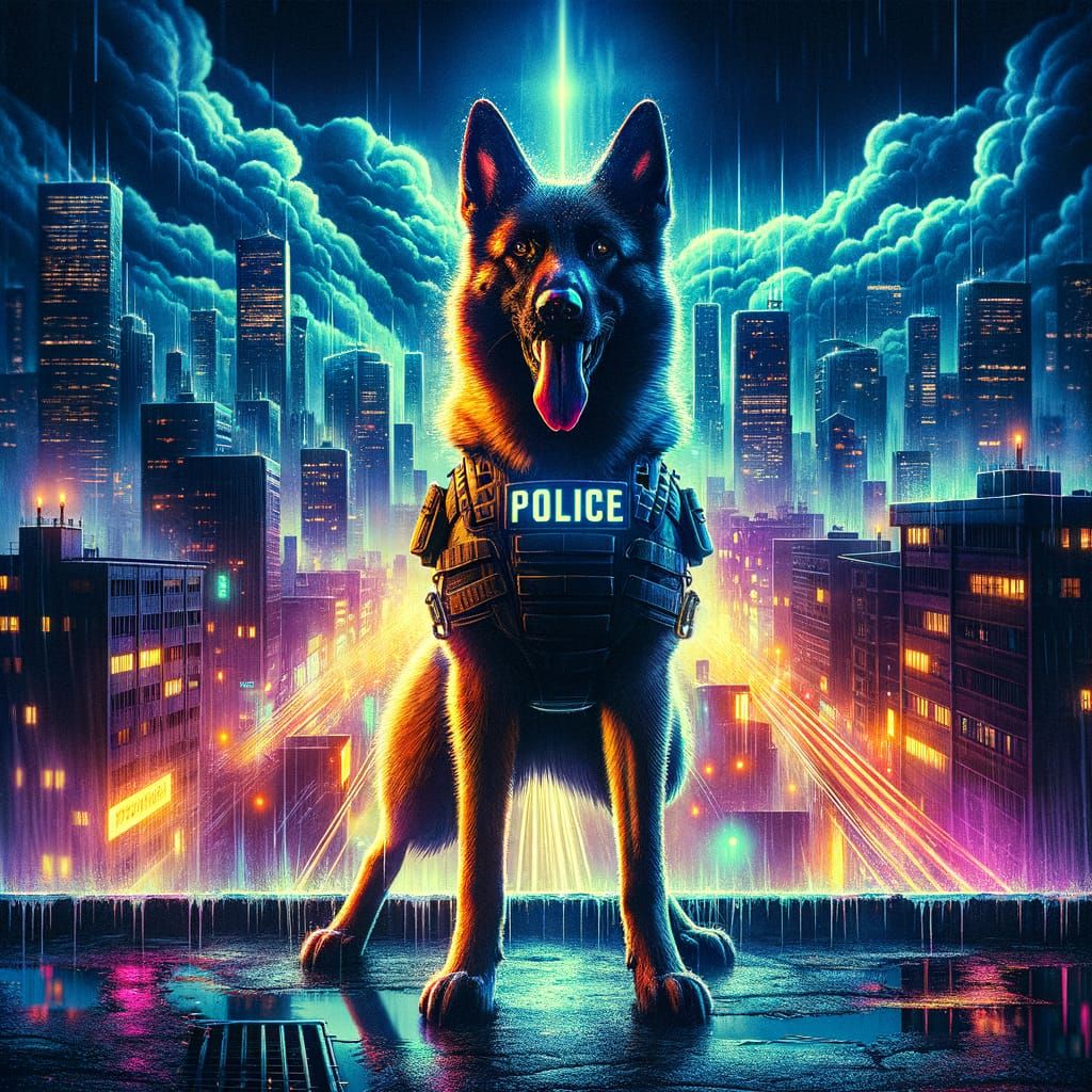 Police K9 Vigilant Over Neon Metropolis