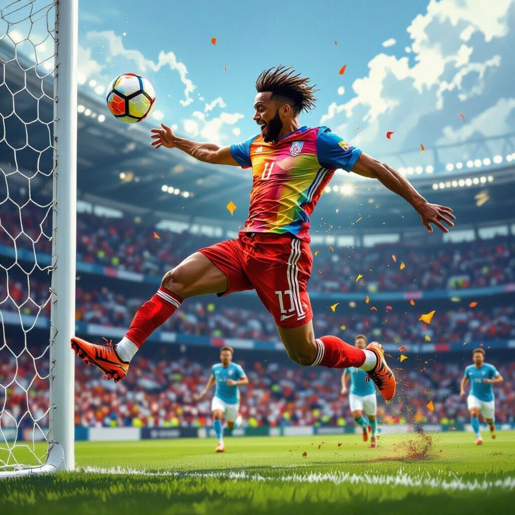 Soccer Player Scores Goal: Digital Painting Realism