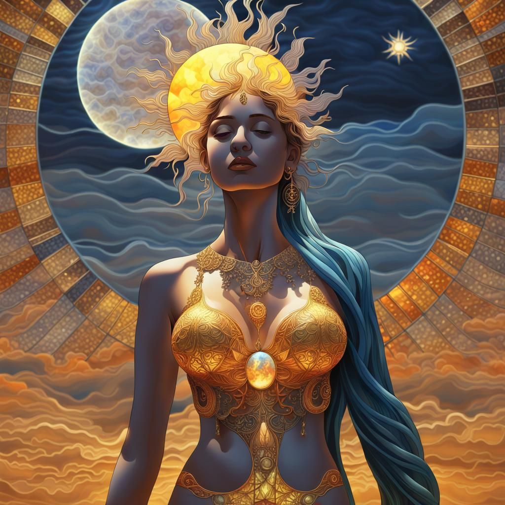 Sun and Moon Woman in Tiffany Stained Glass