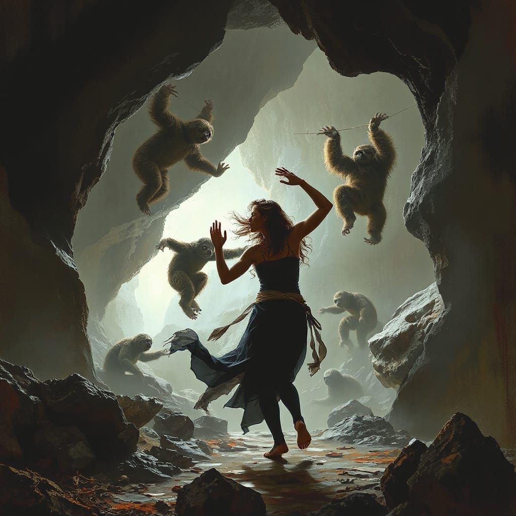 Woman Dances for Sloths in Sinister Cave