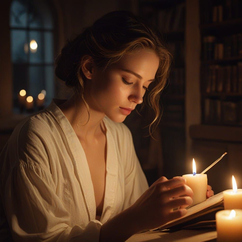 Intimate Portrait of a Woman in Candlelit Devotion