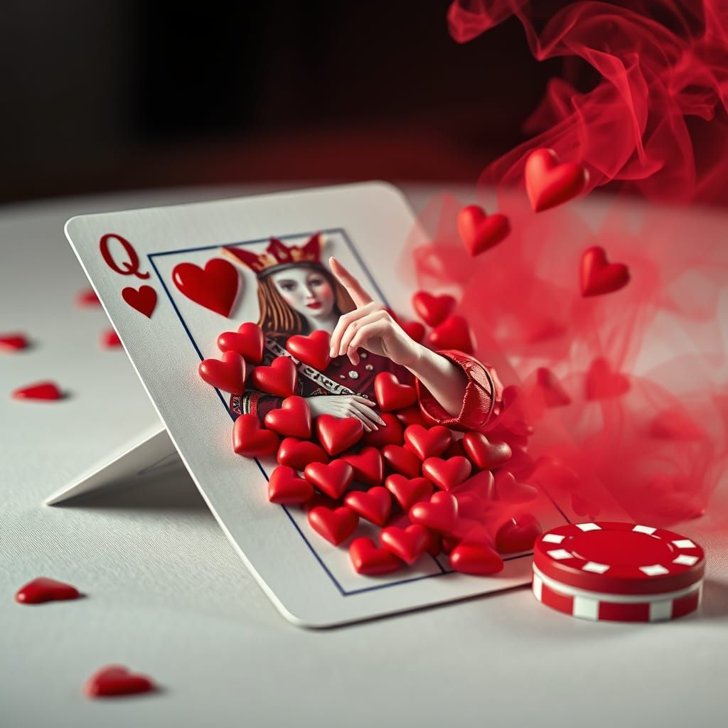 Surreal Queen of Hearts Card Art in Photorealistic Macro