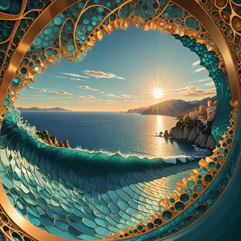 Amalfi Coast: Abstract Vector Fractal in Golden Hour