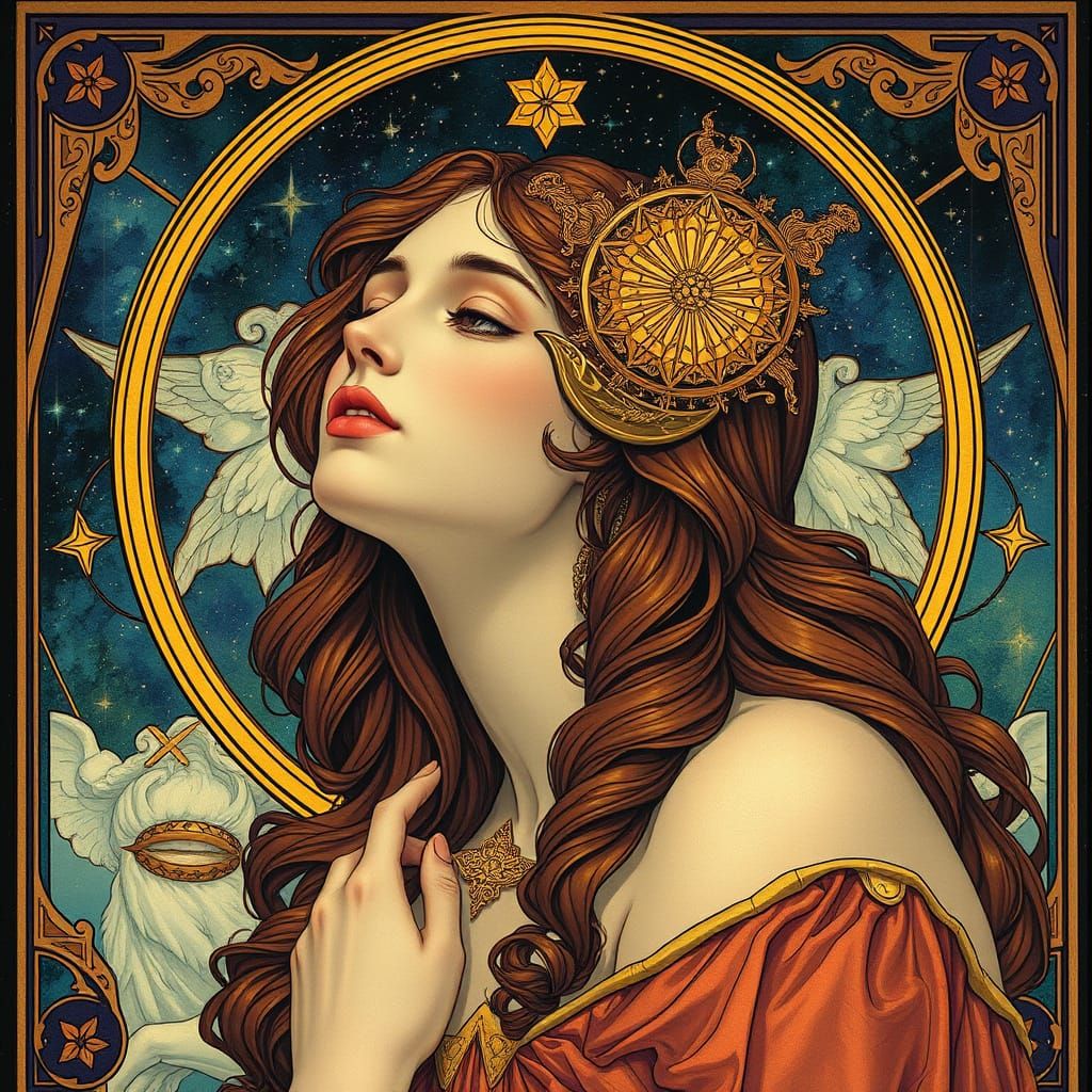 Celestial Fantasy Character Portrait in Art Nouveau Style