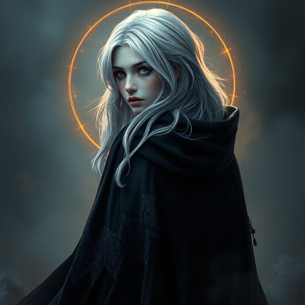 Mysterious Woman in Cloak: Fantasy Matte Painting