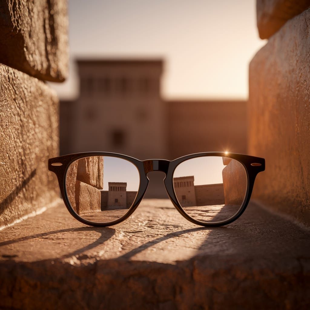 Glasses Reflecting the Second Temple in Golden Sunlight