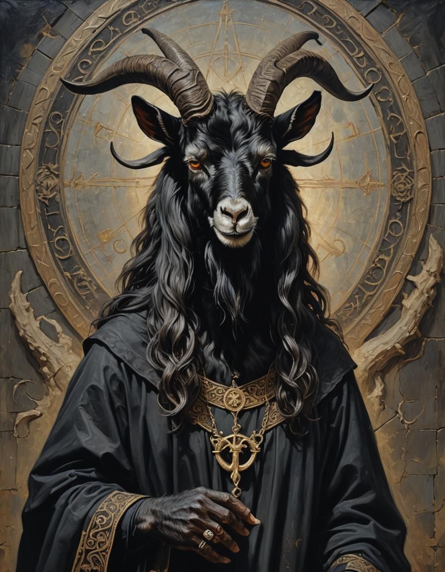 Baphomet in Black Robes: Religious Oil Painting