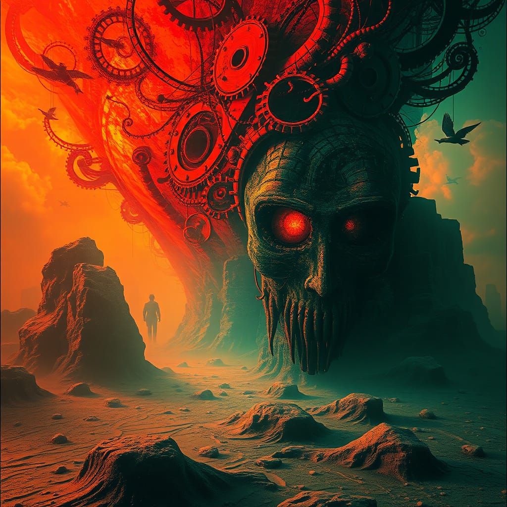 Beksiński-Inspired Liminal Space Art Deco Glitchcore Image