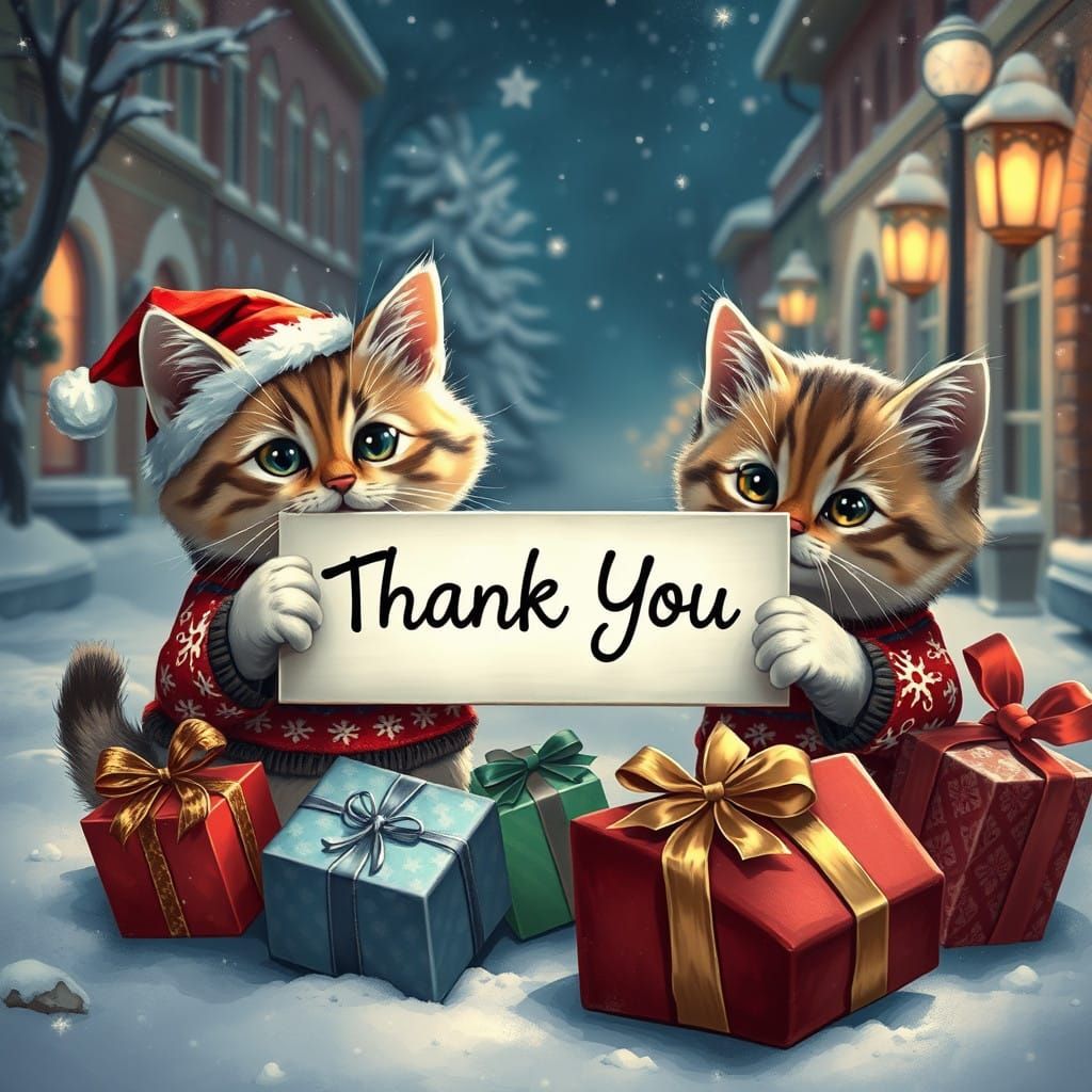 Chibi Christmas Kittens Hold Special Sign