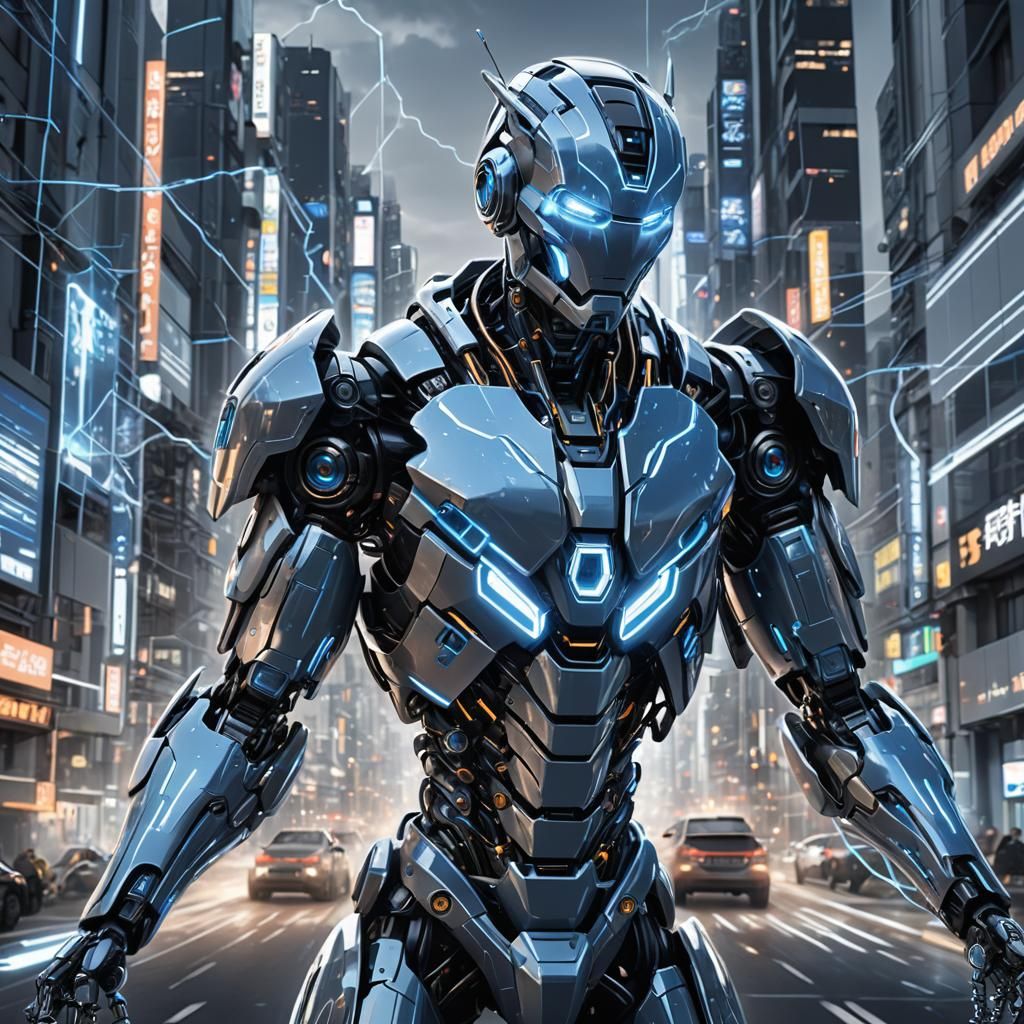 Futuristic Robot Icon with Electric and Autonomous Energy