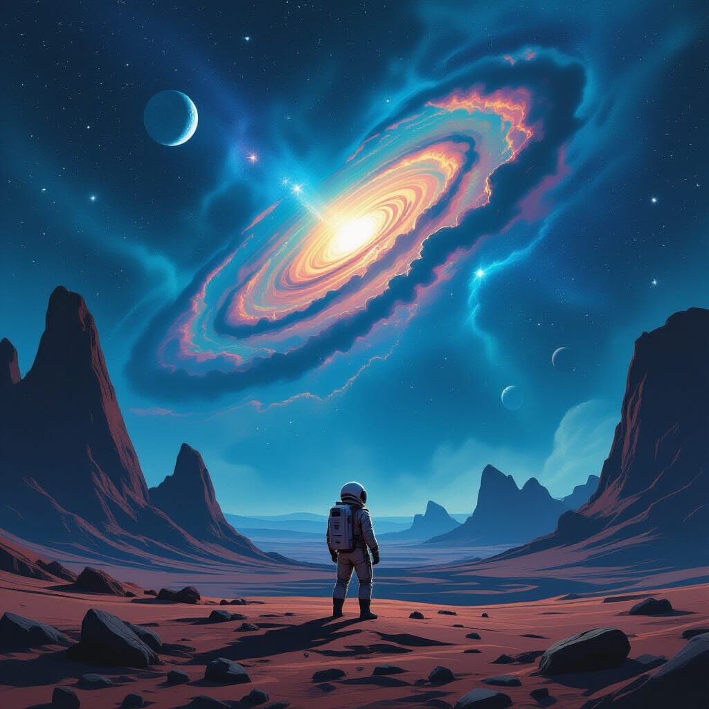 Astronaut and Nebula on Alien Planet