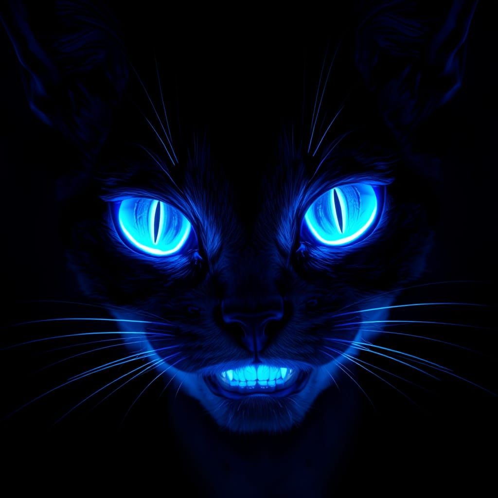 Neon Cat Eyes Glowing in the Dark Cyberpunk Style