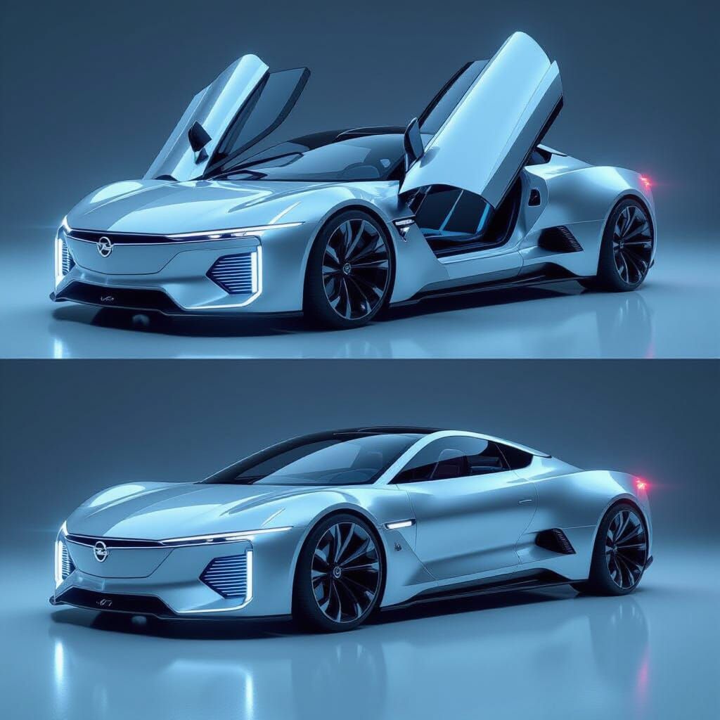 Futuristic Opel Vehicle with Neon Accents in Cyberpunk Style