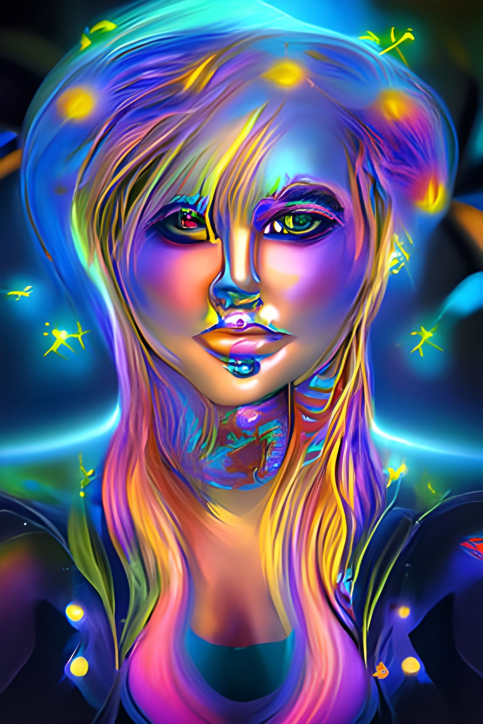 Neon Goddess Portrait in Pop Art Style