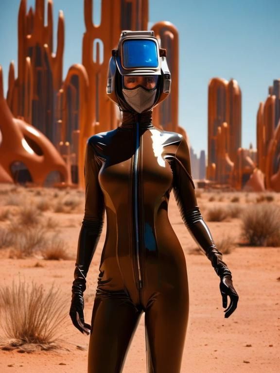 Cyberpunk Welder in Desert Cityscape