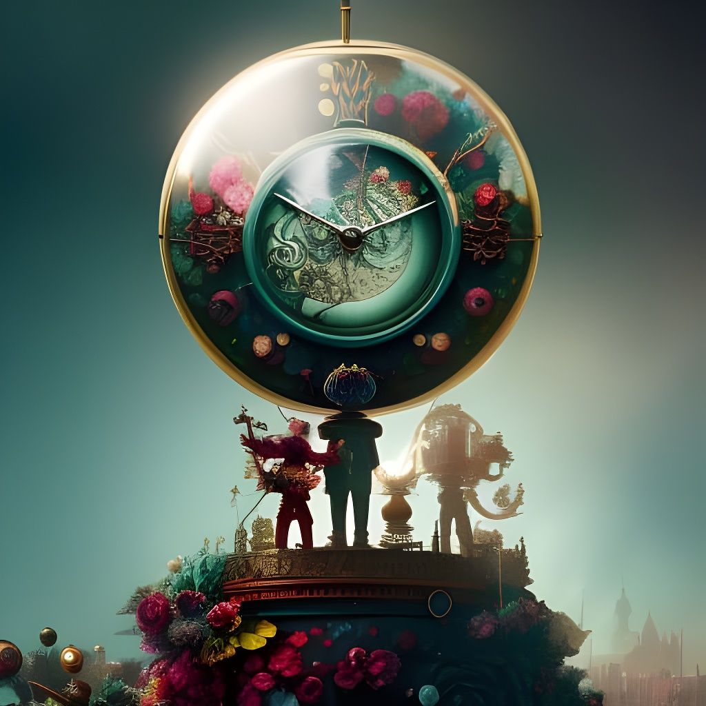 Chibi Grandfather Clock in Wonderland: Detailed Art