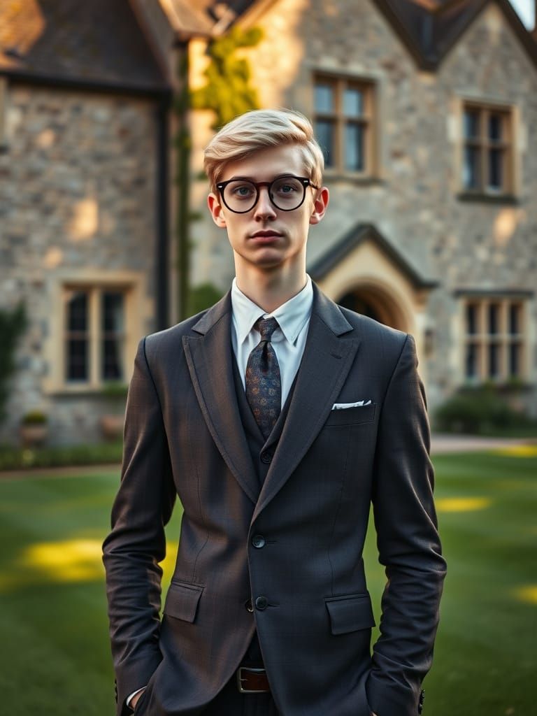 Elegant Young Man in Front of Elizabethan Manor House
