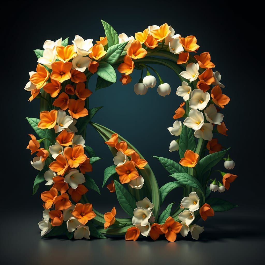Lily of the Valley Letter R in 3D