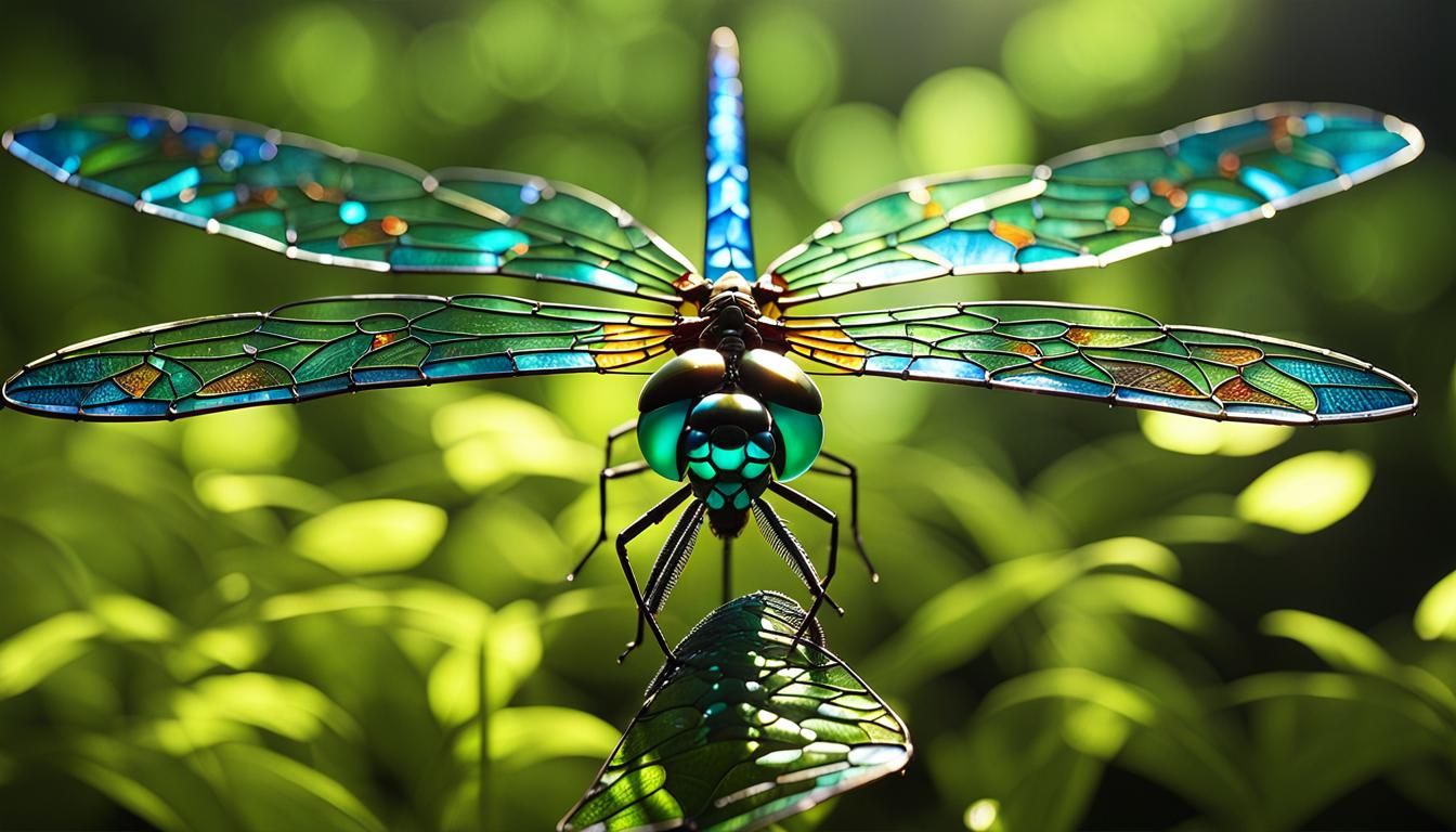 Backlit Fractal Stained-Glass Dragonfly Art