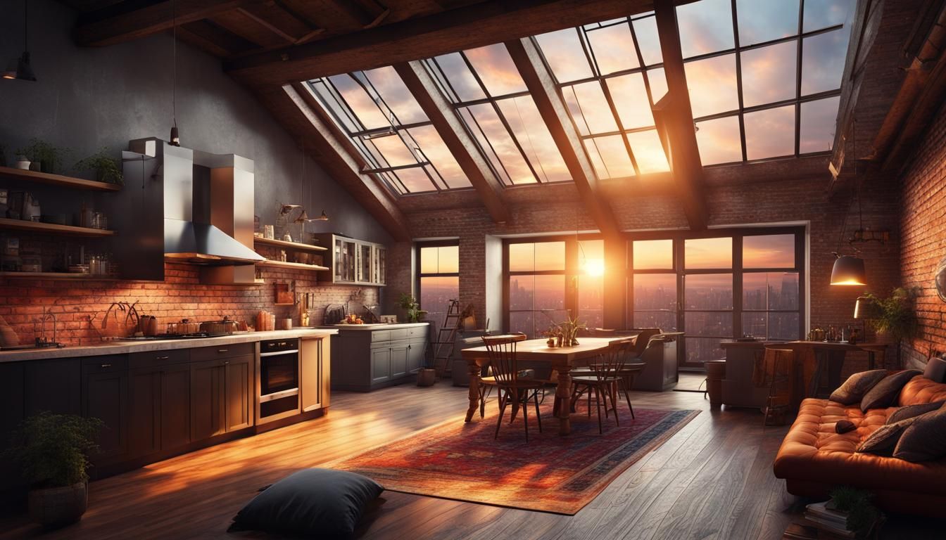 Loft Apartment with Sunset View, Digital Matte Painting