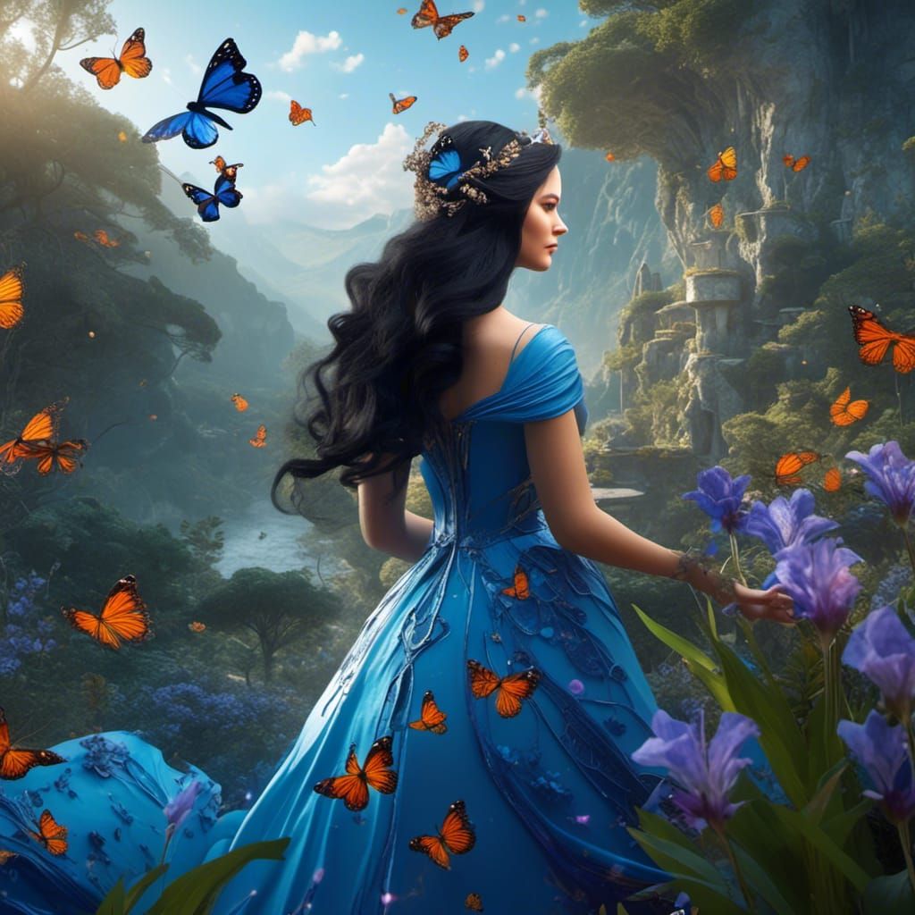 Butterfly Queen with Gentiana, Fantasy Concept Art