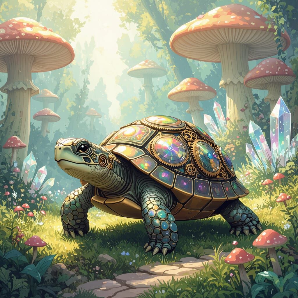 Singing Clockwork Turtle in Mushroom Forest