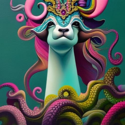 Underwater Alpaca with tentacles