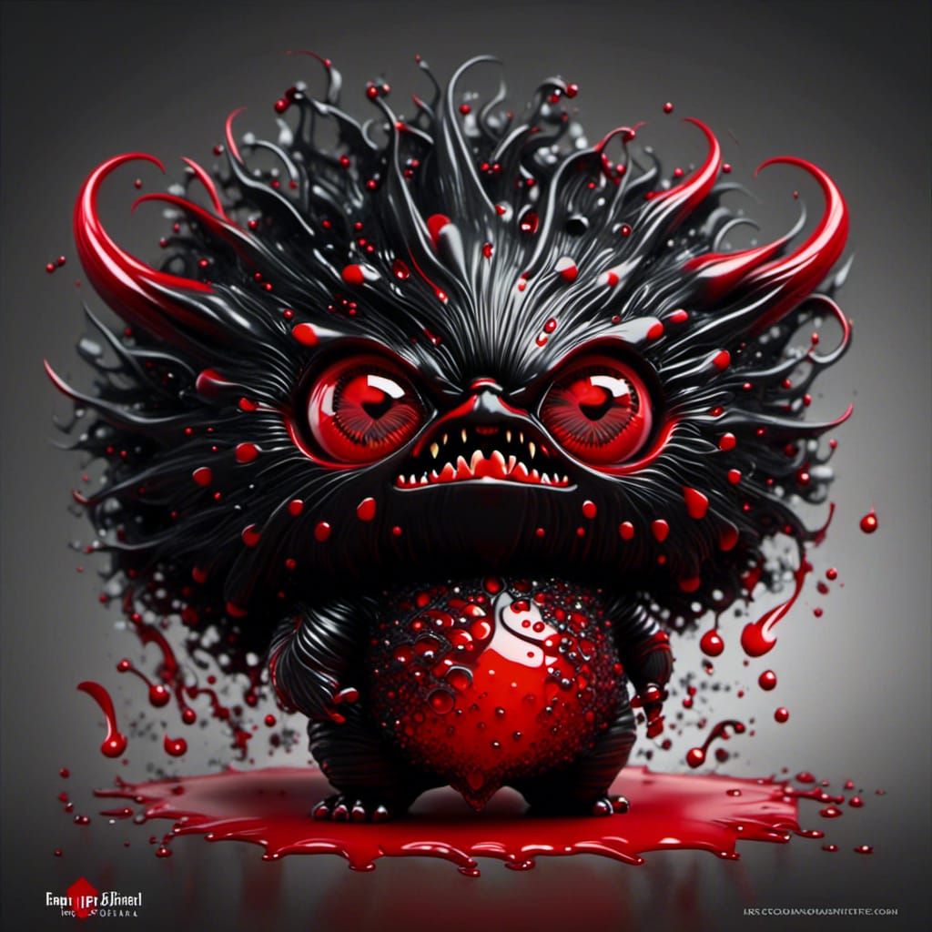 Evil Chibi Imp in Black Ink Fur