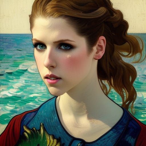Anna Kendrick as Mermaid in Van Gogh Style