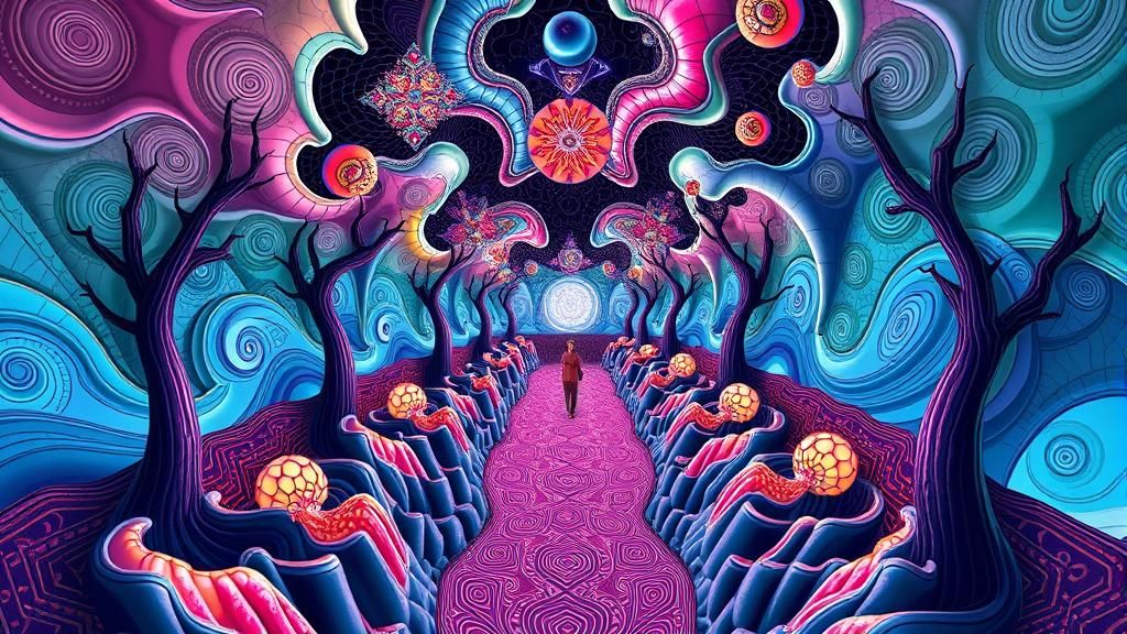 Fantasy Symmetrical Scene with Fractals in Surreal Style