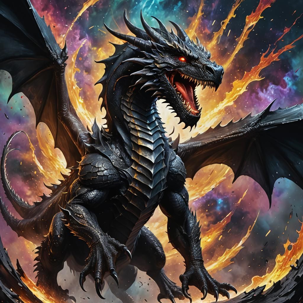 Armored Black Dragon Emerges: Hyperrealistic Concept Art